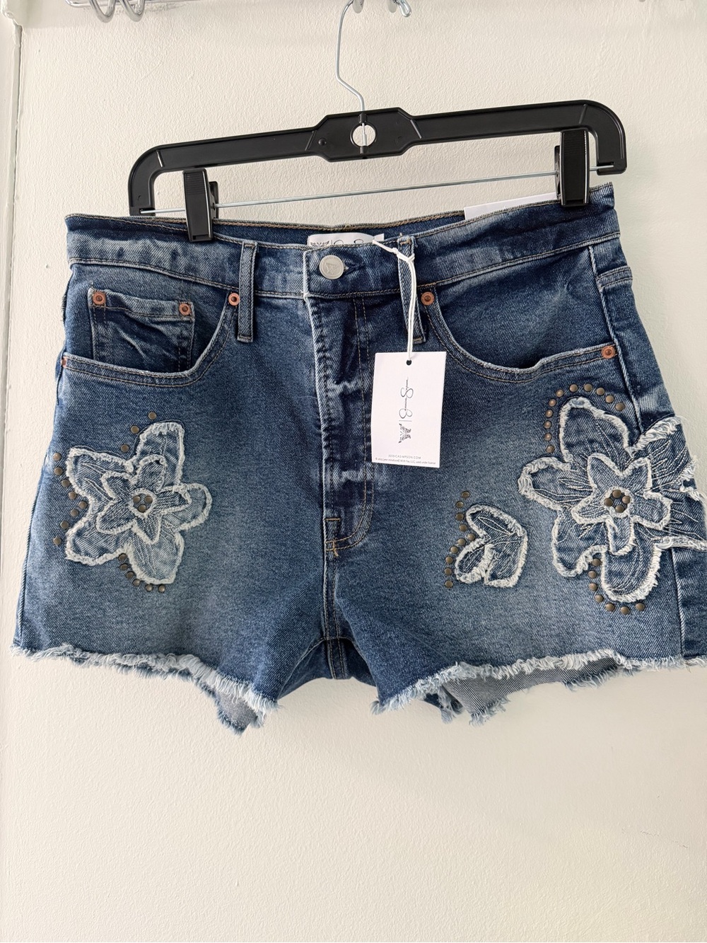 Jessica Simpson Blue Embroidered Denim Cutoff Shorts